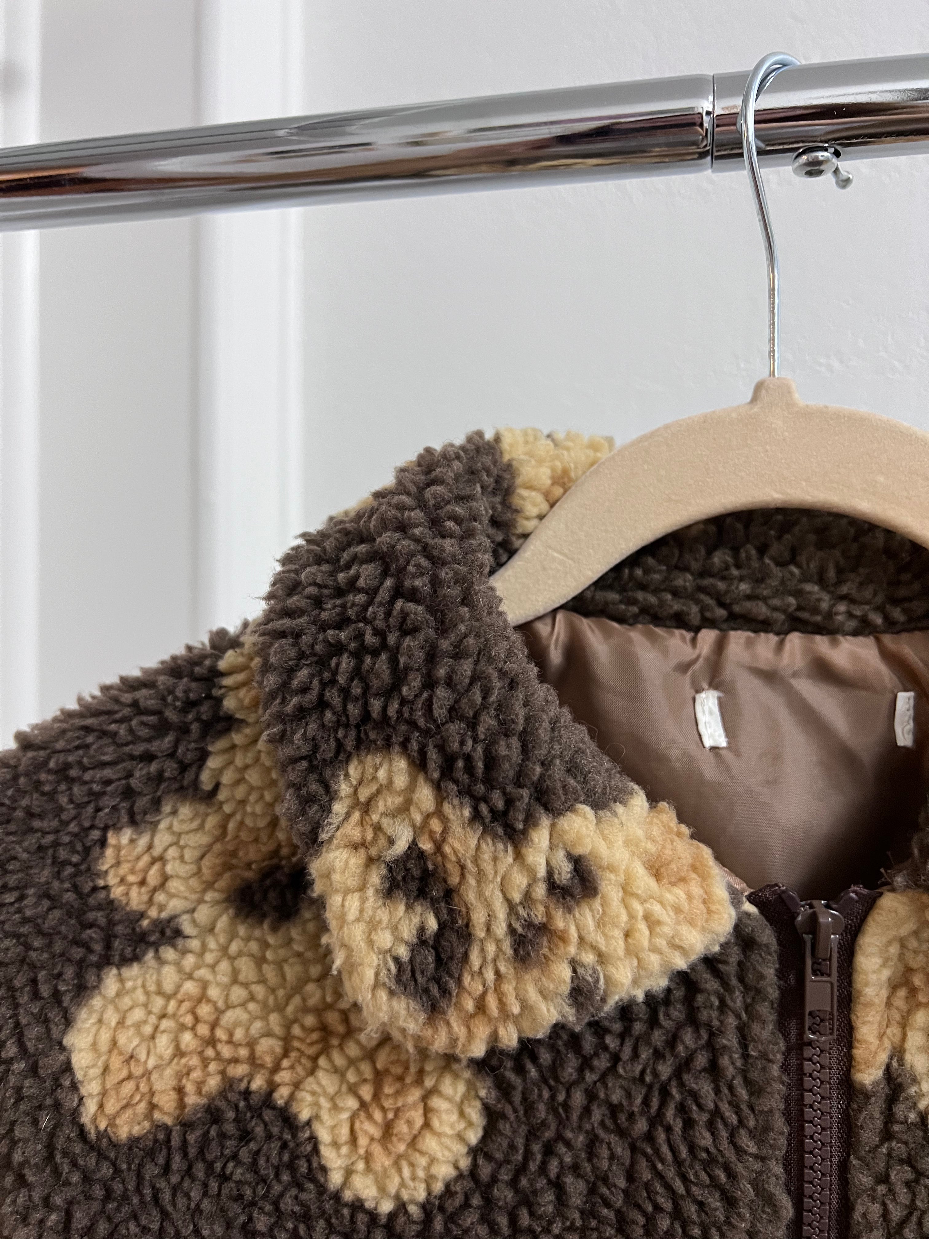 Bear Pattern Plush Teddy Zip Jacket