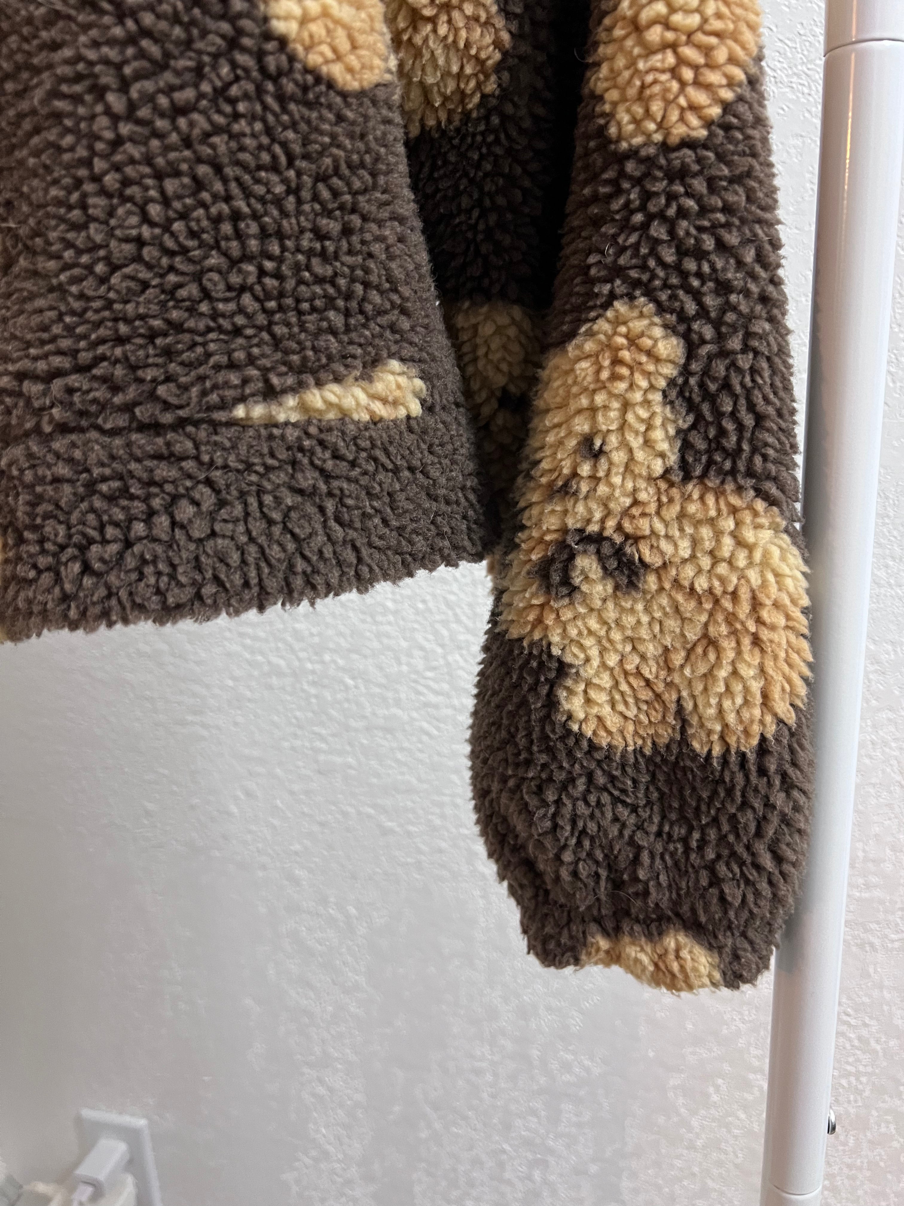 Bear Pattern Plush Teddy Zip Jacket