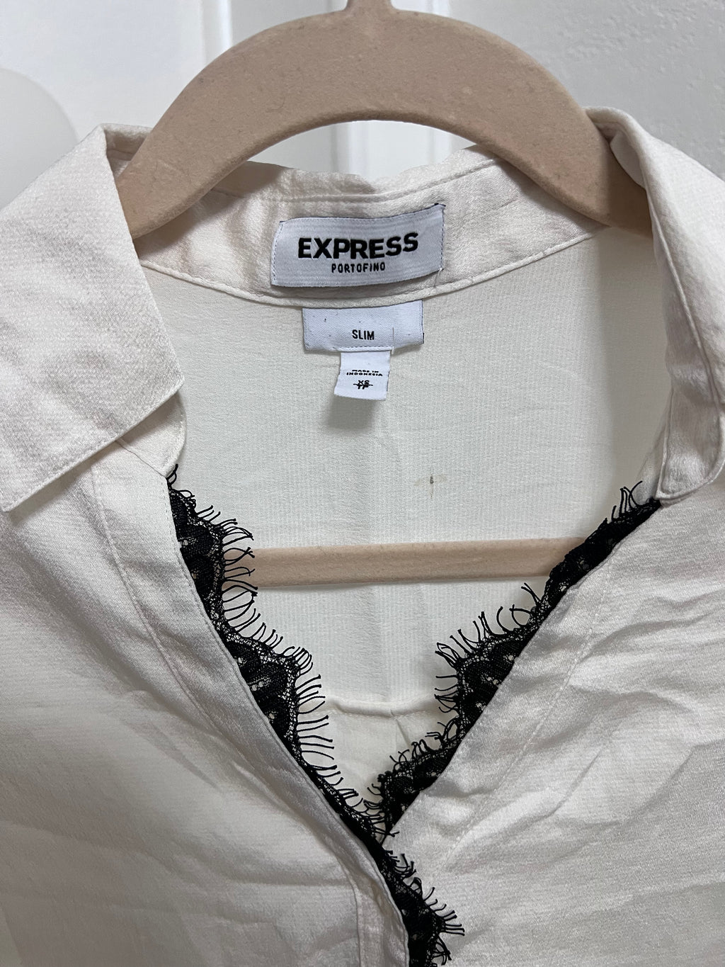Express Portofino Slim Lace-Trim Button-Down