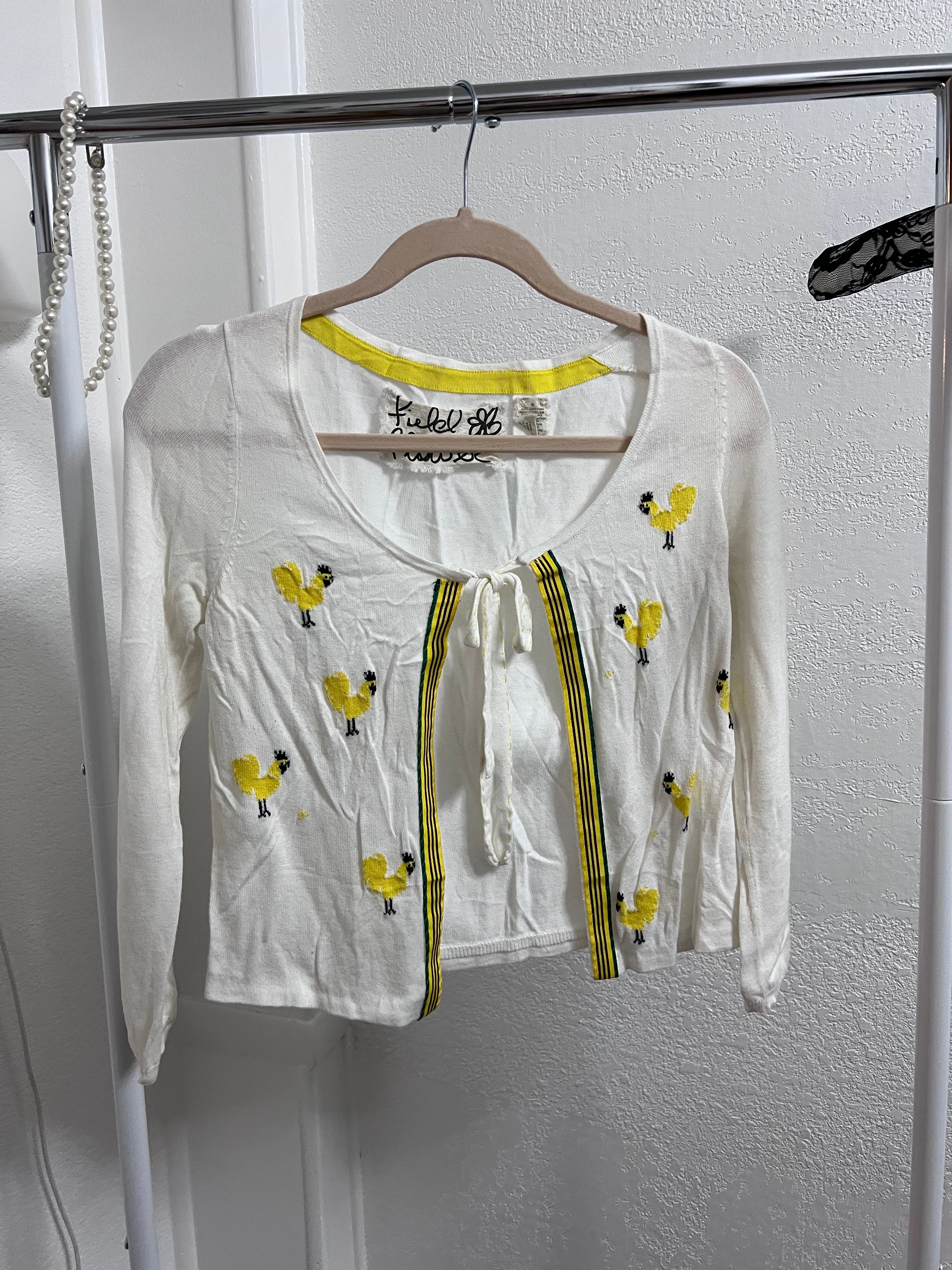 Field of Dreams Chick Embroidered Tie-Front Cardigan