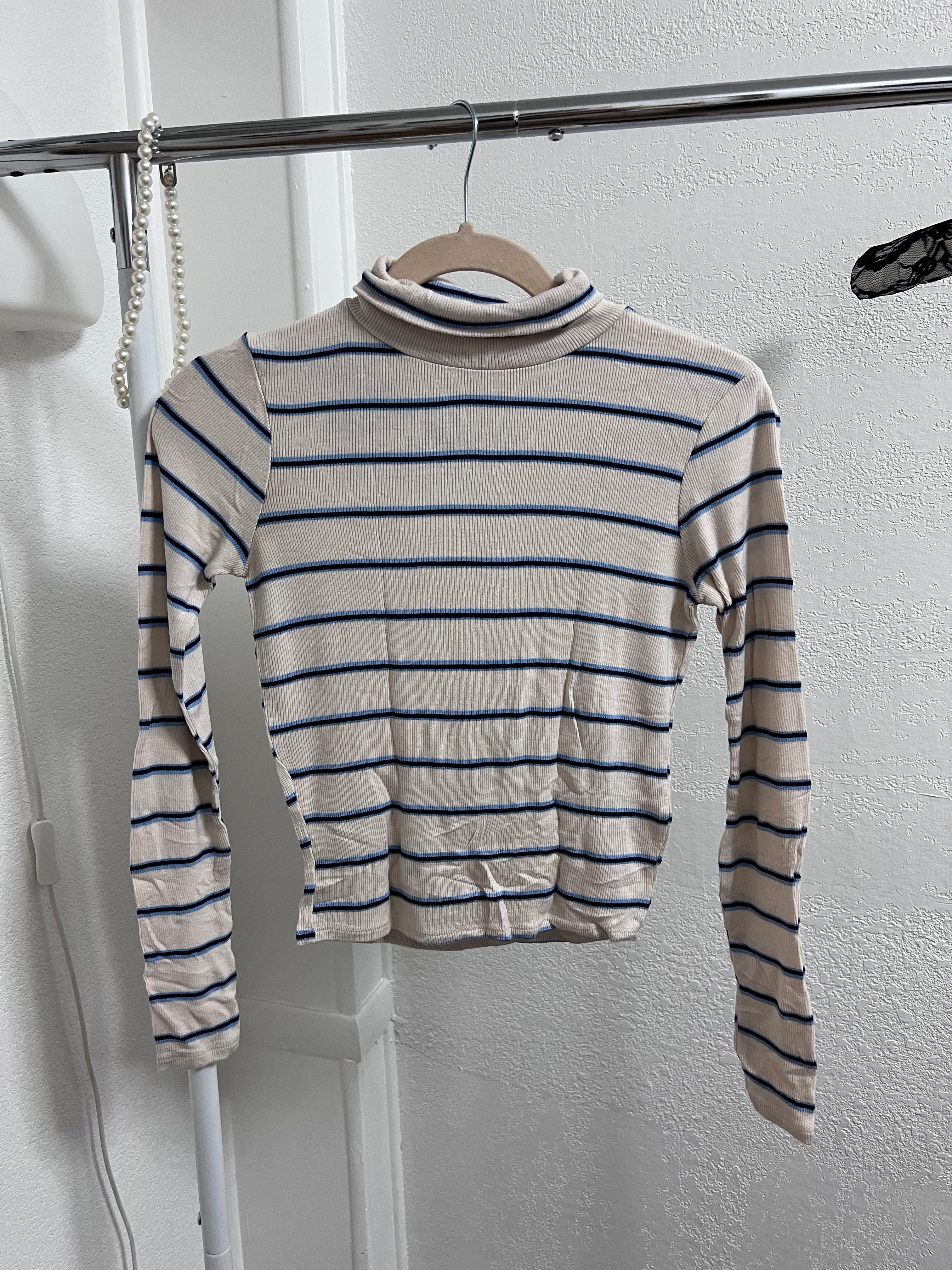 3 Girls Clothing Striped Ribbed Turtleneck Long Sleeve Top