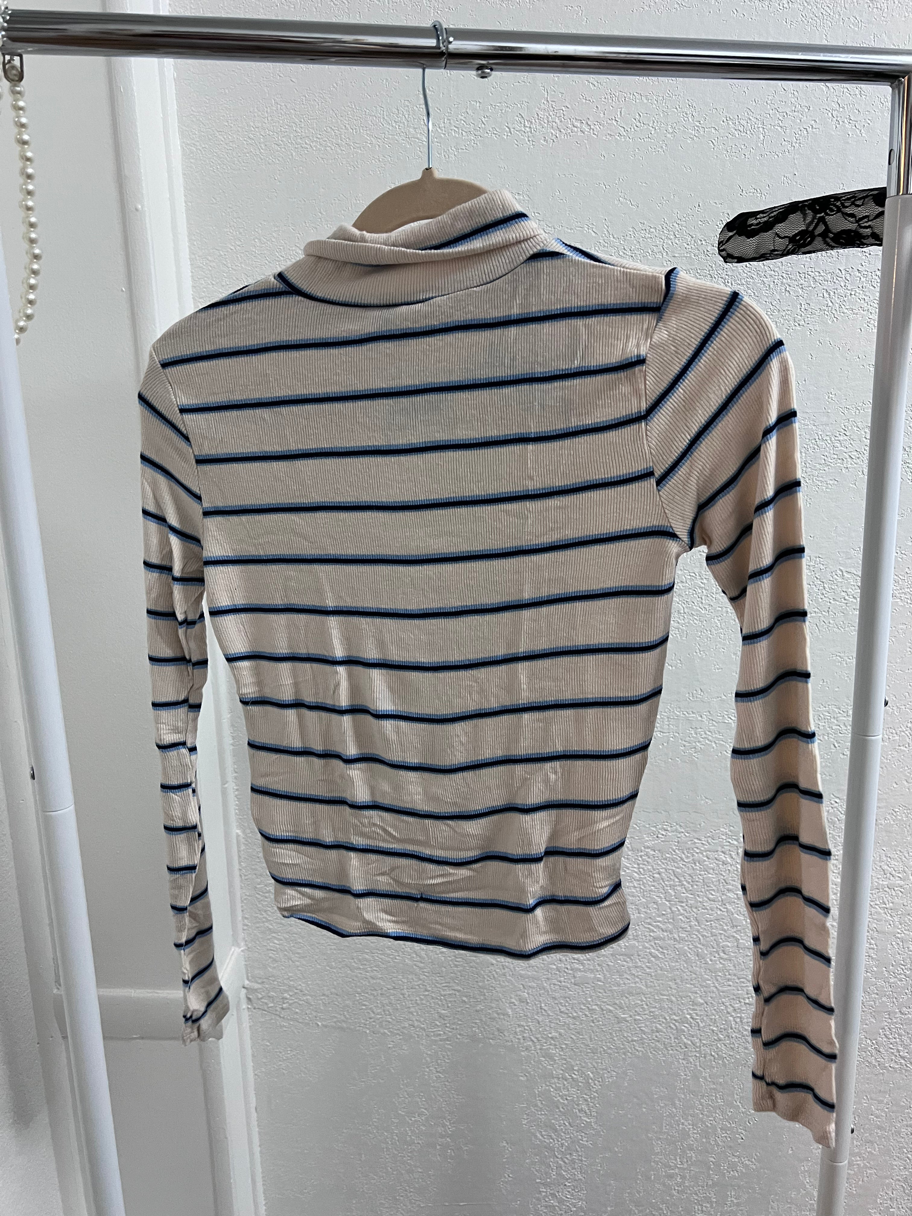 3 Girls Clothing Striped Ribbed Turtleneck Long Sleeve Top