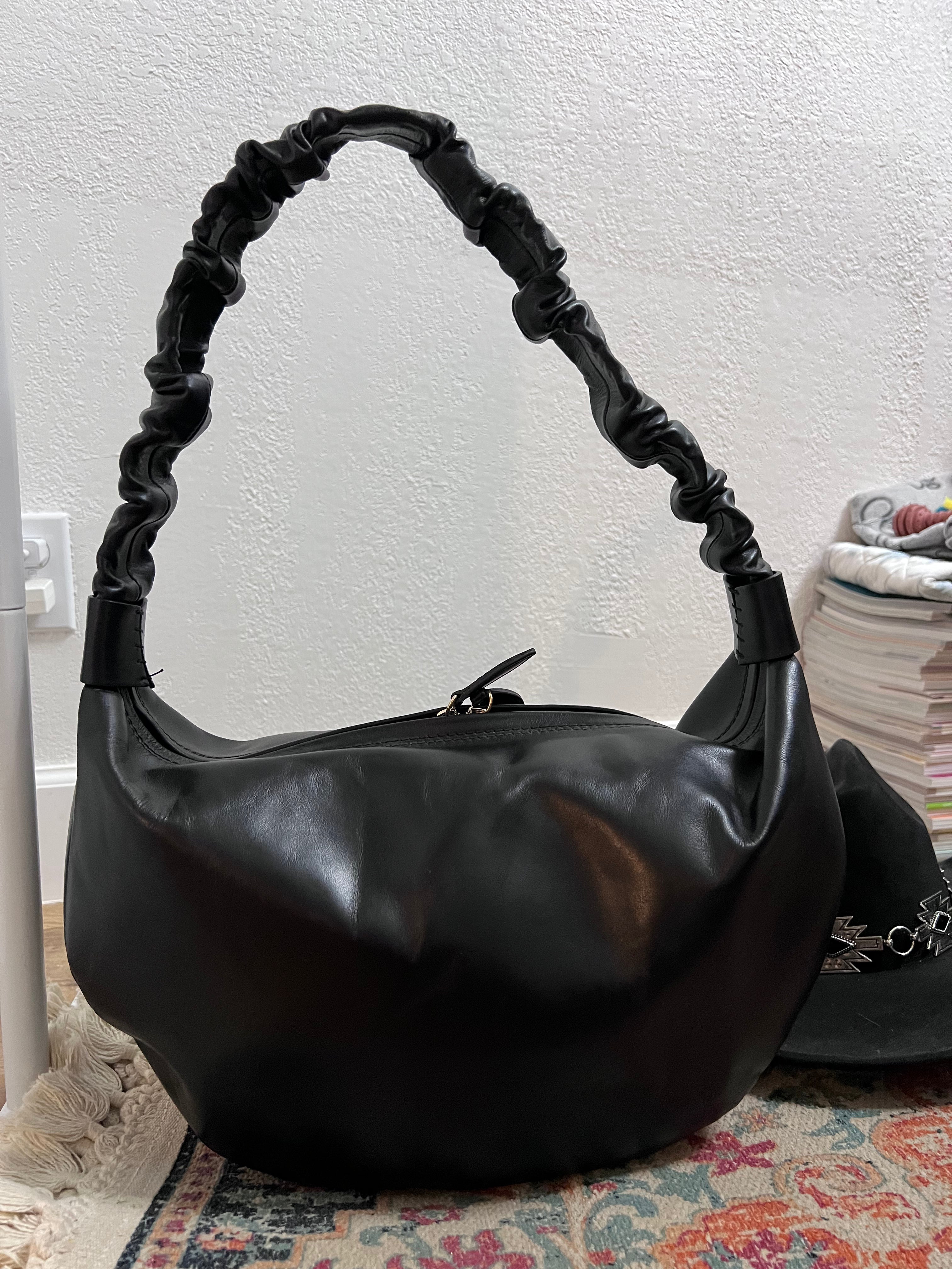 Amerai Italian Leather Ruched Shoulder Bag
