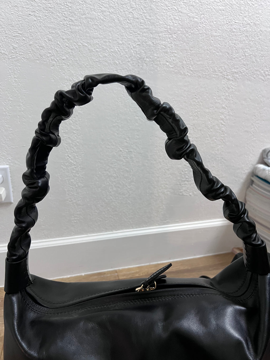 Amerai Italian Leather Ruched Shoulder Bag